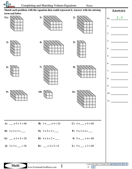 Completing and Matching Volume Equations Worksheet - Completing and Matching Volume Equations worksheet